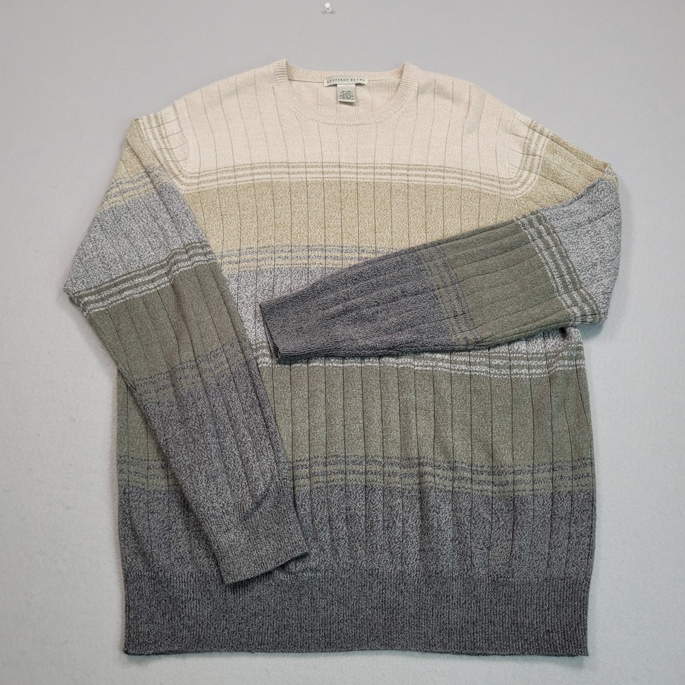 Geoffrey Beene Mens XL Crew Neck Striped Ribbed Knit Sweater Earth Tone Pullover